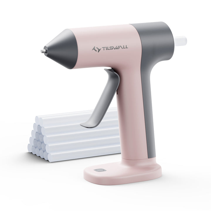 Tilswall Pistolet à colle sans fil, préchauffage rapide en 30s, Rose