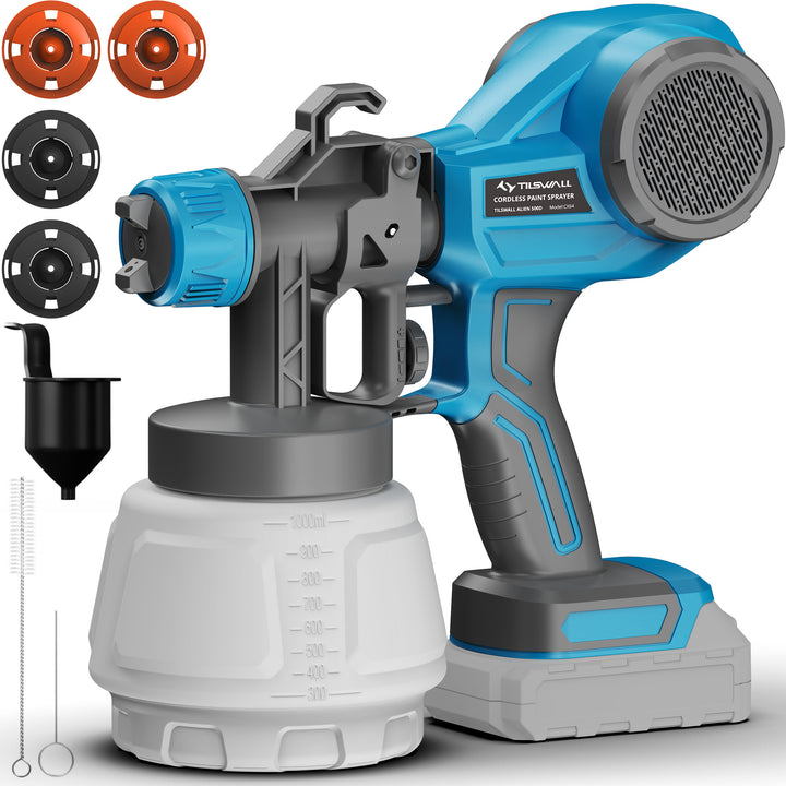 Tilswall Pistolet a Peinture sans Fil HVLP Alien500, Réservoir 1000mL Compatible Batterie 18V(sans Batterie)