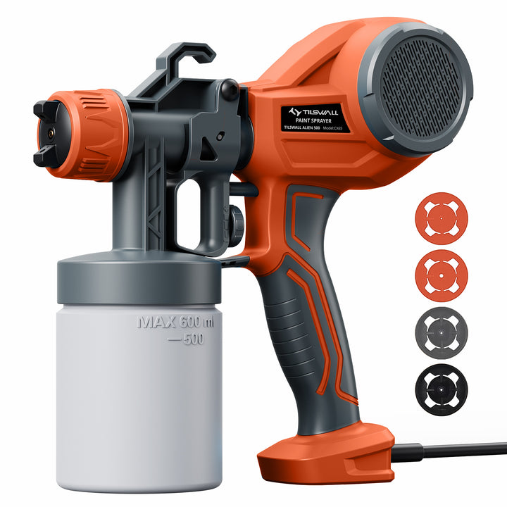 Tilswall HVLP Pistolet a Peinture Electrique avec 4 Buses (Orange)